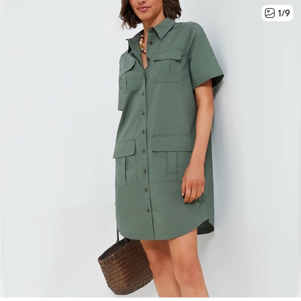 Tuckernuck Olive Green Button-Front Utility Shirt Dress
